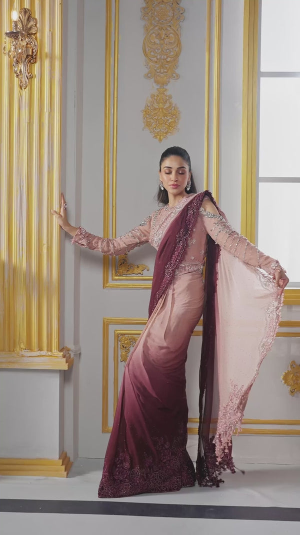Unstitched Embroidered Chiffon Saree | BD-3001 - Maria b